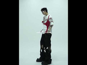 360-degree video showcasing all angles of this punk-inspired deconstructed double-layer tee with metal accents