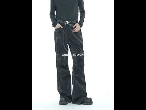 Video demonstration showing the fluid movement and drape of these avant-garde wide-leg streetwear pants