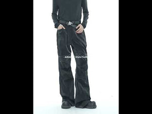 Video demonstration showing the fluid movement and drape of these avant-garde wide-leg streetwear pants