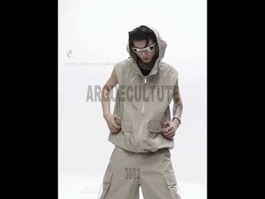360-degree video showcase of the deconstructed hooded vest jumpsuit set highlighting all unique streetwear features
