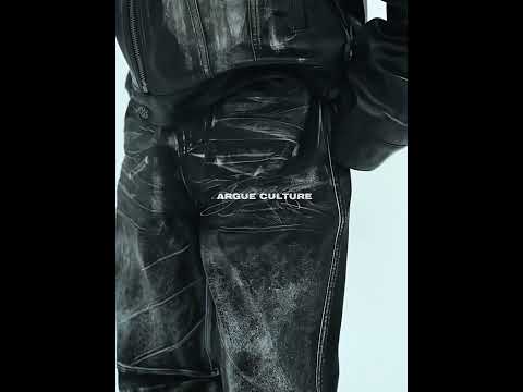 Video showcasing the distressed leather jacket set in motion, highlighting its unique textures and streetwear appeal