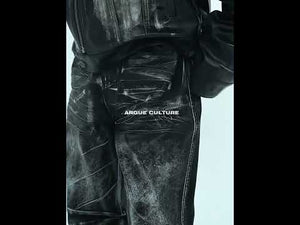Video showcasing the distressed leather jacket set in motion, highlighting its unique textures and streetwear appeal