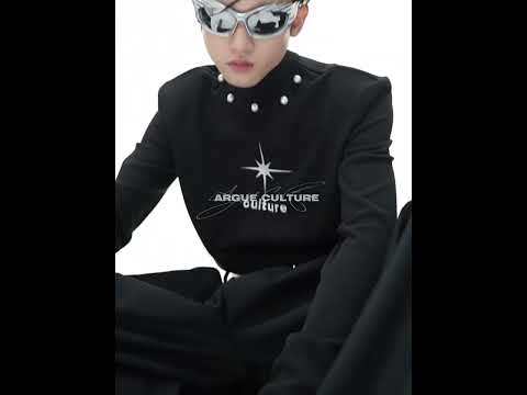 Video showing how to style pearl-trim mock neck long sleeve tee for urban streetwear looks