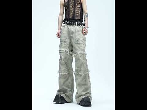Grey-Beige Washed Detachable Cargo Pants | Relaxed Fit video