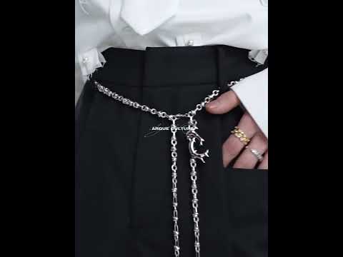 360-degree video showcasing the unique deconstructed design and metal chain details of these streetwear pants
