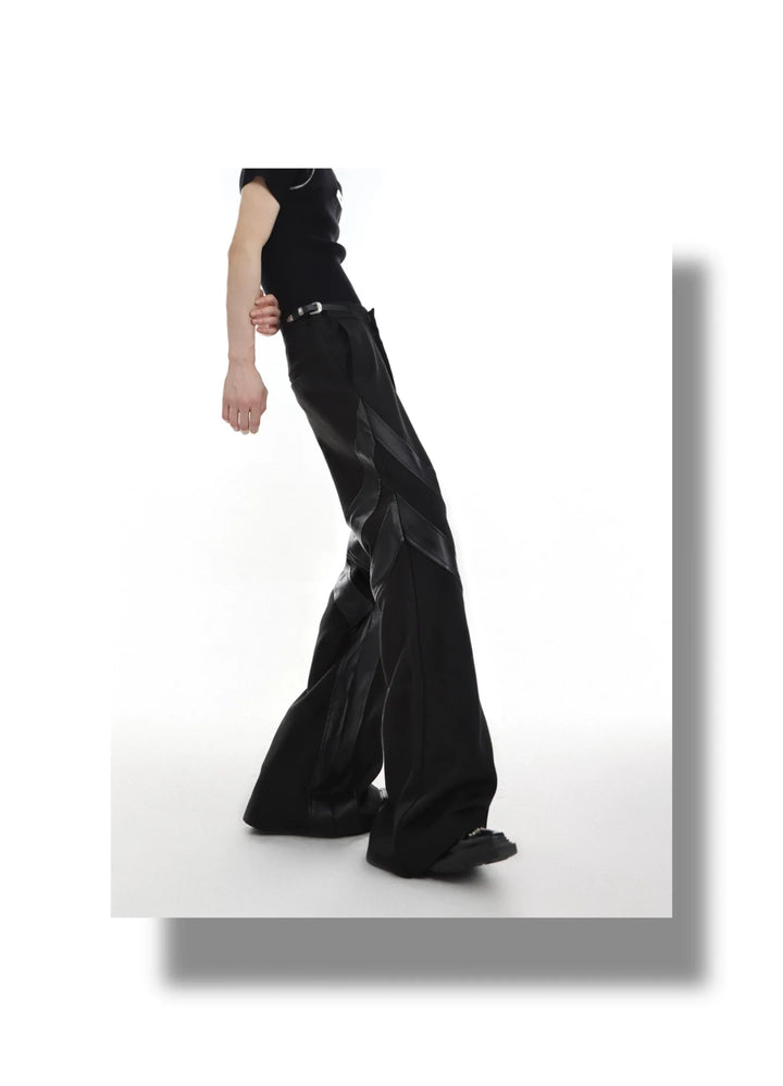 Punk - Inspired High - Waisted Flared Trousers with Leather Spliced - ArguE CulturE