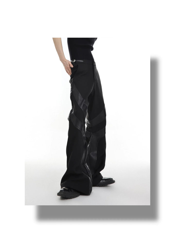 Punk - Inspired High - Waisted Flared Trousers with Leather Spliced - ArguE CulturE