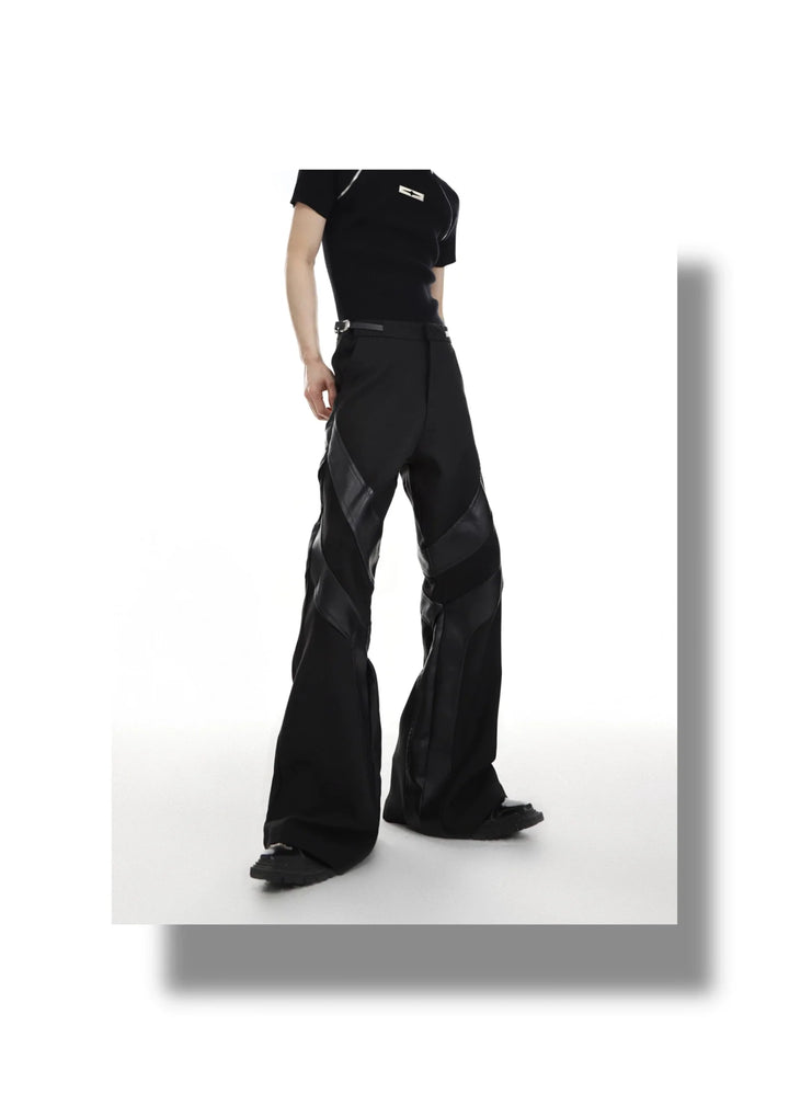 Punk - Inspired High - Waisted Flared Trousers with Leather Spliced - ArguE CulturE