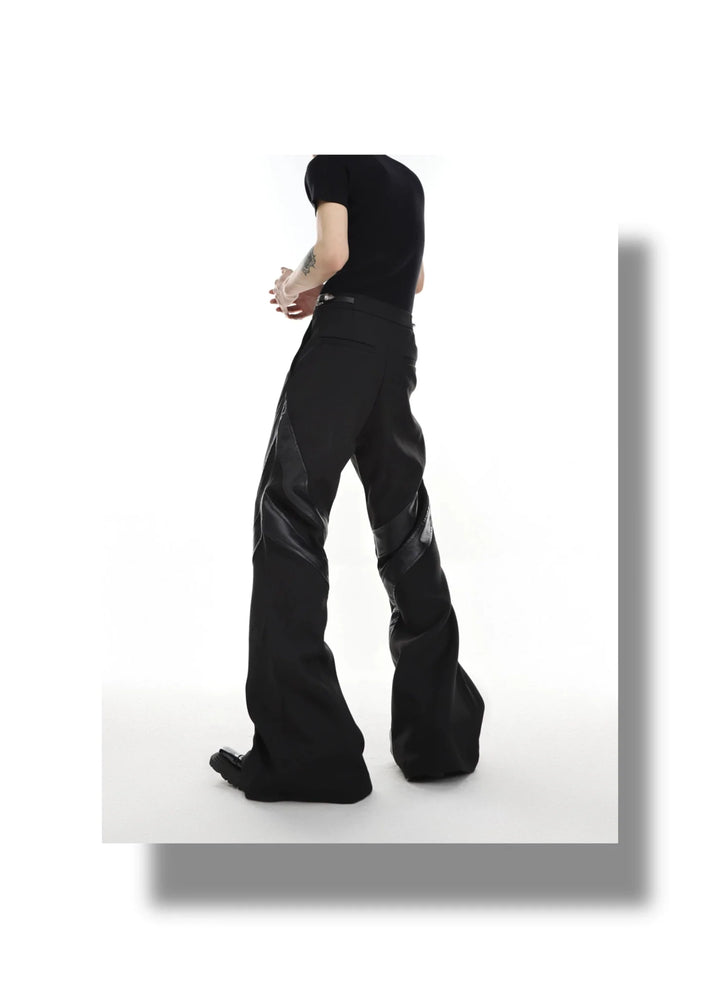 Punk - Inspired High - Waisted Flared Trousers with Leather Spliced - ArguE CulturE