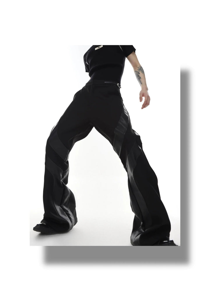 Punk - Inspired High - Waisted Flared Trousers with Leather Spliced - ArguE CulturE