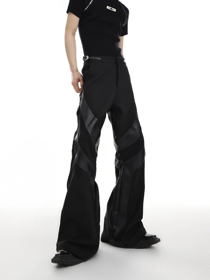 Punk - Inspired High - Waisted Flared Trousers with Leather Spliced - ArguE CulturE