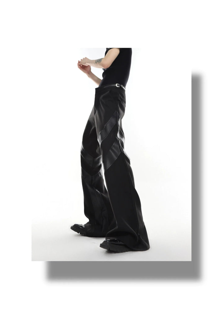 Punk - Inspired High - Waisted Flared Trousers with Leather Spliced - ArguE CulturE