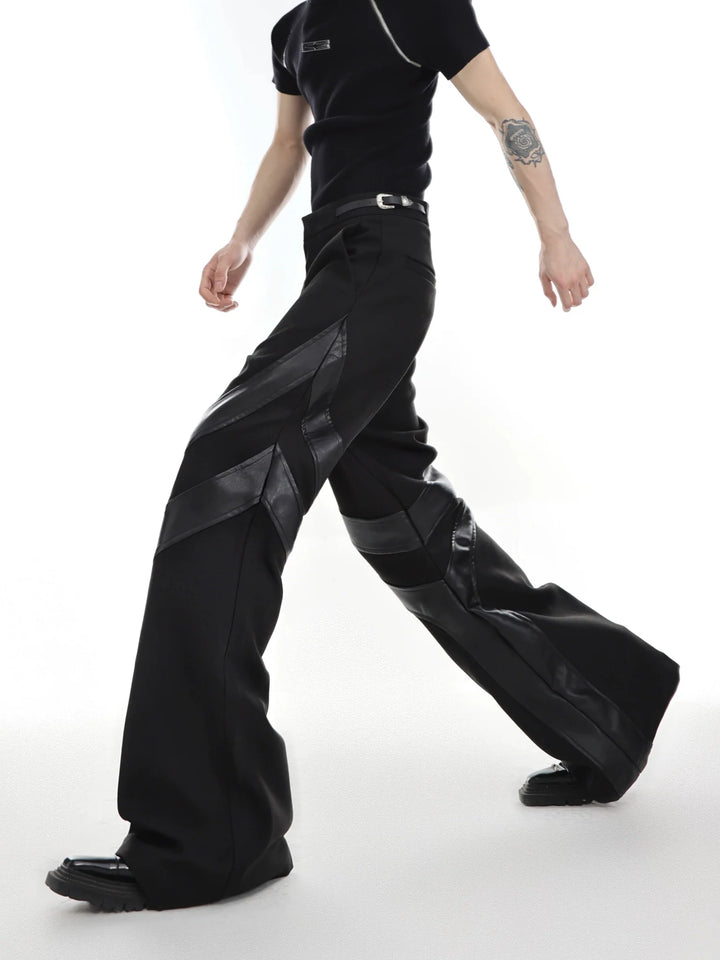 Punk - Inspired High - Waisted Flared Trousers with Leather Spliced - ArguE CulturE