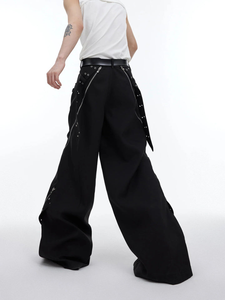 Punk Men's Deconstructed Wide - Leg Causal Trousers with Metal Elements - ArguE CulturE