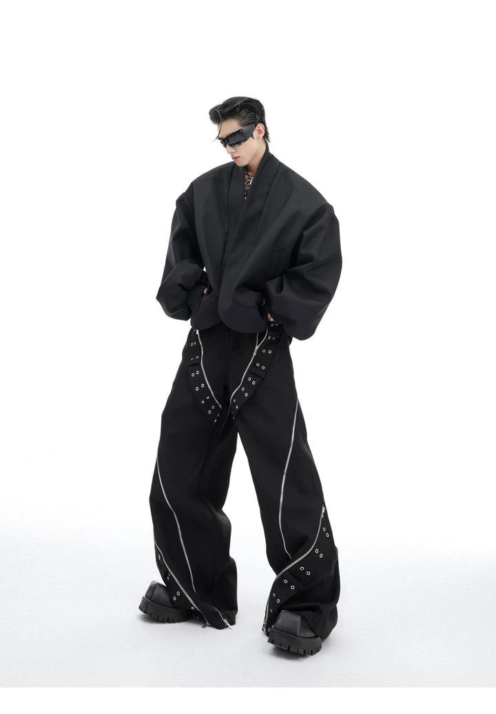 Punk Men's Deconstructed Wide - Leg Causal Trousers with Metal Elements - ArguE CulturE