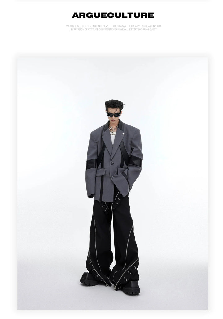 Punk Men's Deconstructed Wide - Leg Causal Trousers with Metal Elements - ArguE CulturE