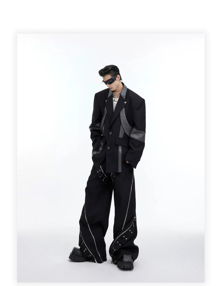 Punk Men's Deconstructed Wide - Leg Causal Trousers with Metal Elements - ArguE CulturE