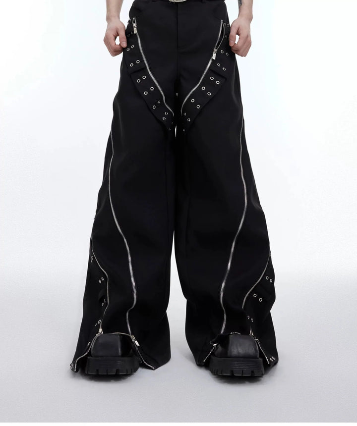 Punk Men's Deconstructed Wide - Leg Causal Trousers with Metal Elements - ArguE CulturE