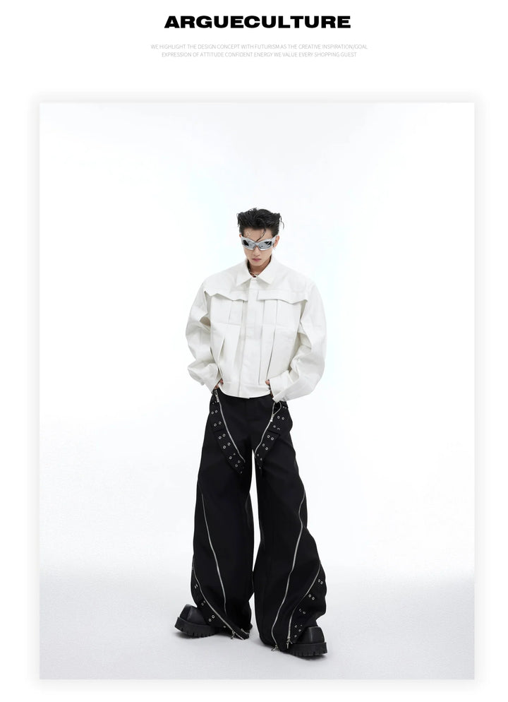 Punk Men's Deconstructed Wide - Leg Causal Trousers with Metal Elements - ArguE CulturE