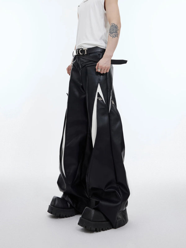 Punk Wide - Leg Faux Leather Pants with Metal Accents & Line Spliced - ArguE CulturE