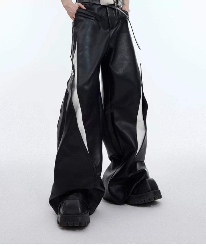 Punk Wide - Leg Faux Leather Pants with Metal Accents & Line Spliced - ArguE CulturE