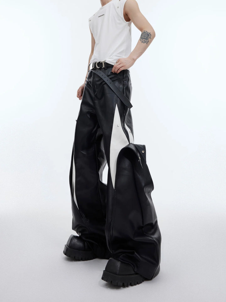 Punk Wide - Leg Faux Leather Pants with Metal Accents & Line Spliced - ArguE CulturE