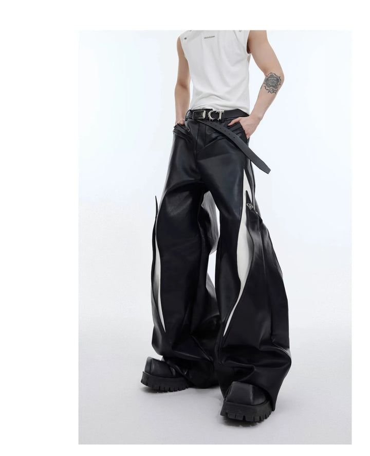 Punk Wide - Leg Faux Leather Pants with Metal Accents & Line Spliced - ArguE CulturE