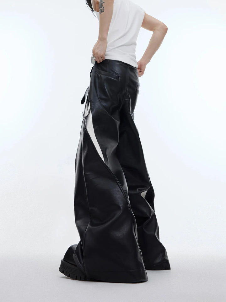 Punk Wide - Leg Faux Leather Pants with Metal Accents & Line Spliced - ArguE CulturE