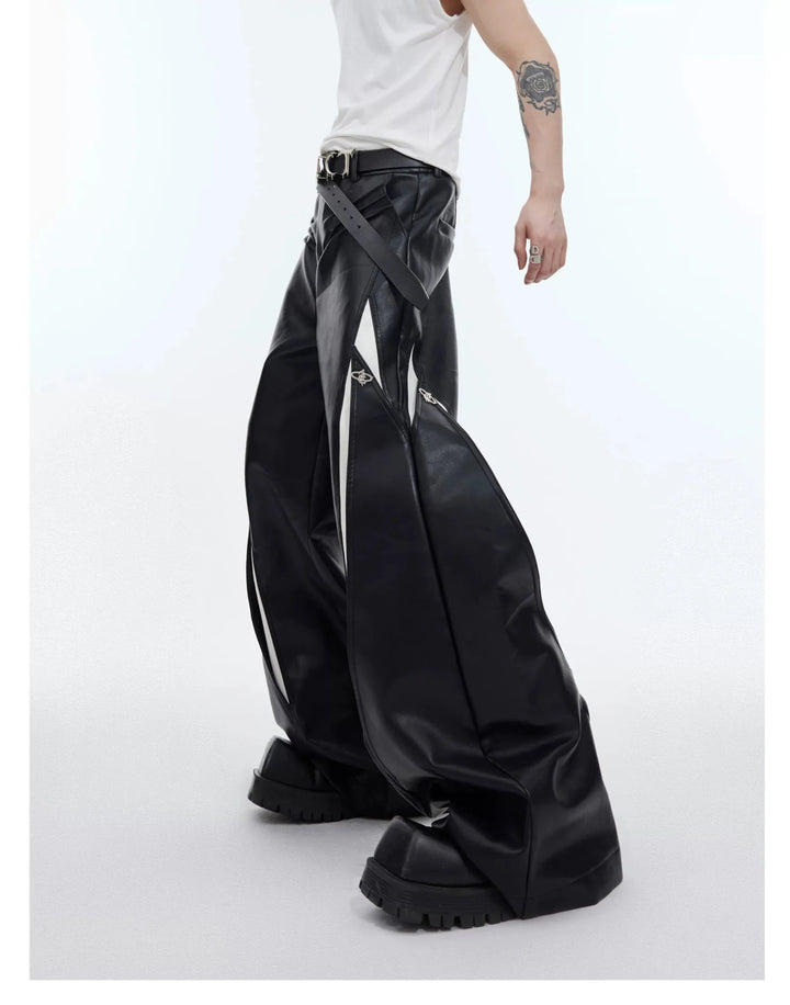 Punk Wide - Leg Faux Leather Pants with Metal Accents & Line Spliced - ArguE CulturE