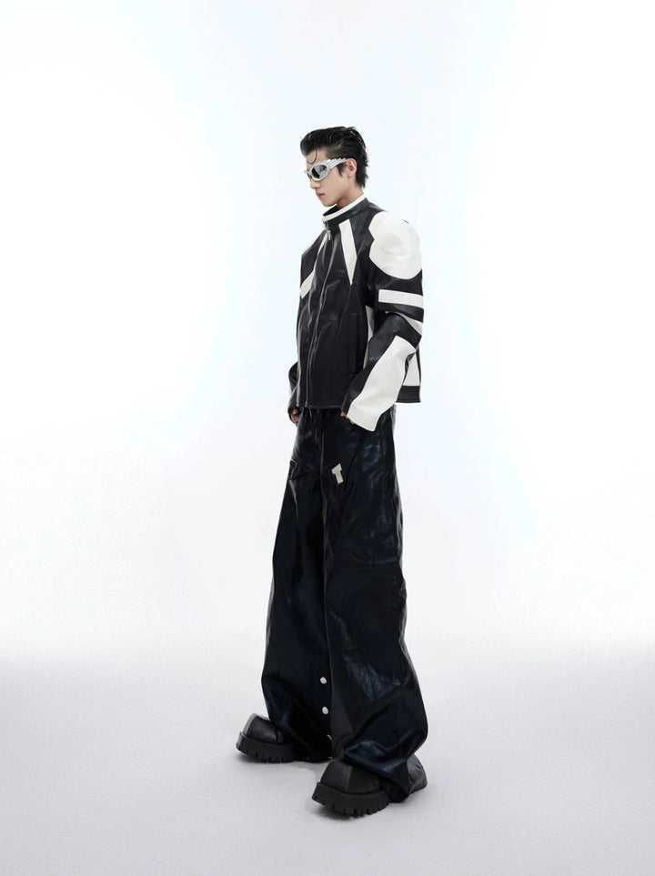 Punk Wide - Leg Liquid Shine Leather Pants with Metal Embellishments - ArguE CulturE