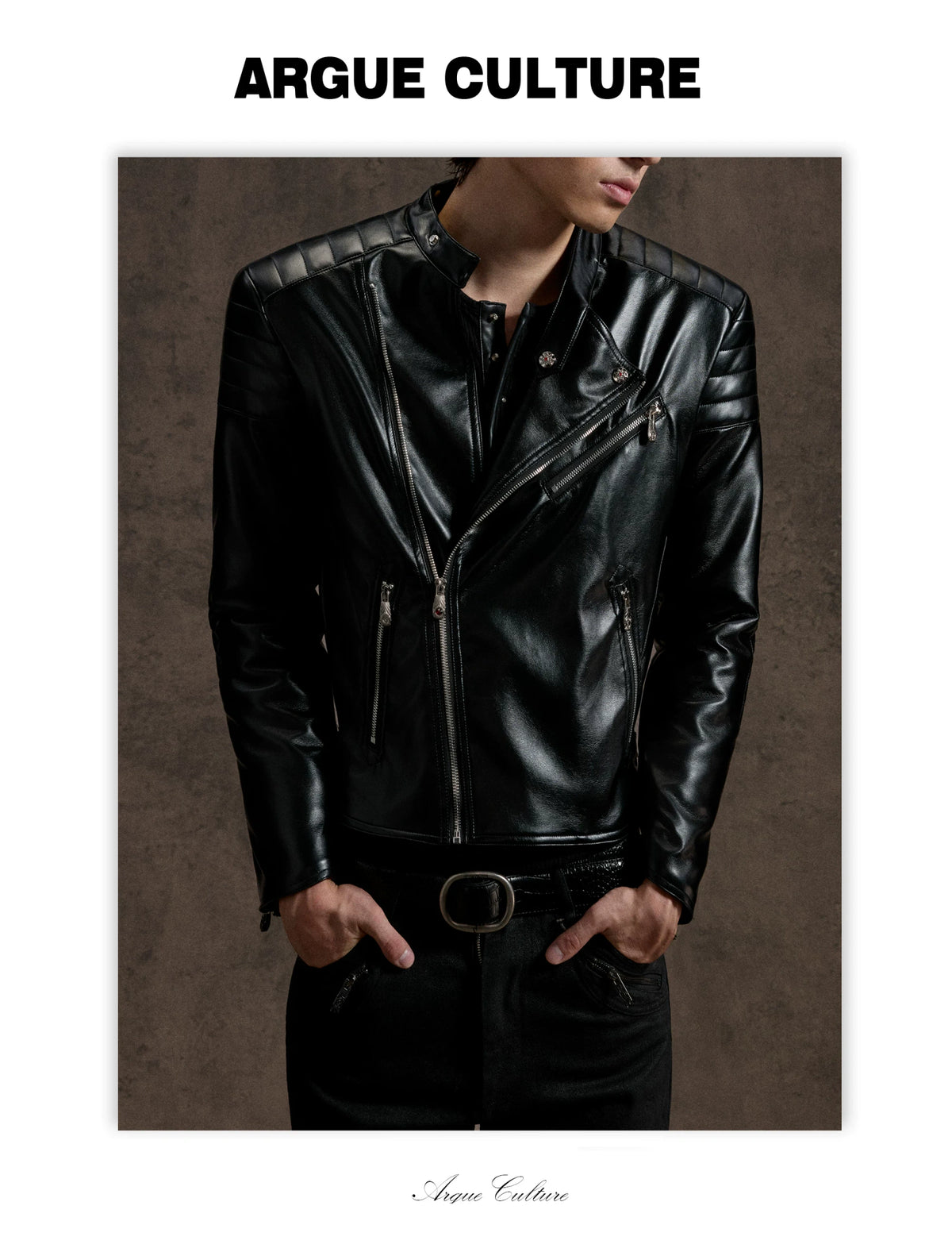 Quilted Faux Leather Biker Jacket with Diagonal Zip - detail image 3