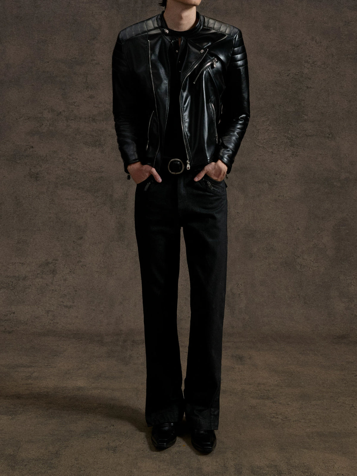 Quilted Faux Leather Biker Jacket with Diagonal Zip - main image 2