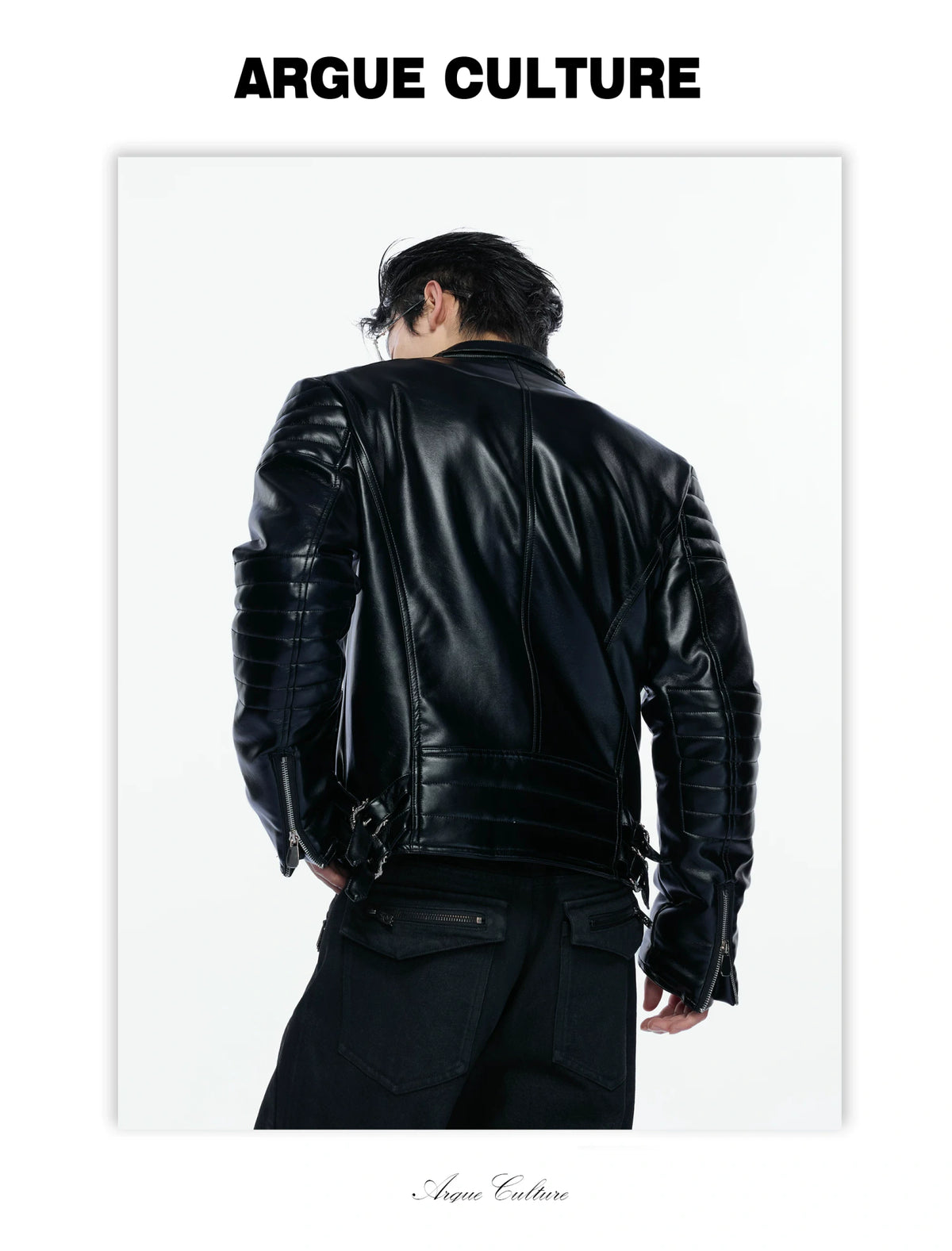 Quilted Faux Leather Biker Jacket with Diagonal Zip - detail image 9