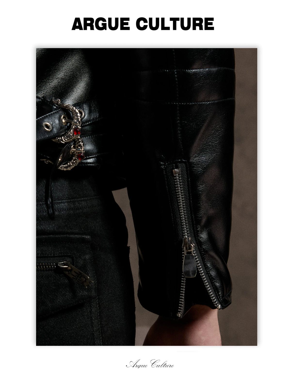 Quilted Faux Leather Biker Jacket with Diagonal Zip - detail image 8