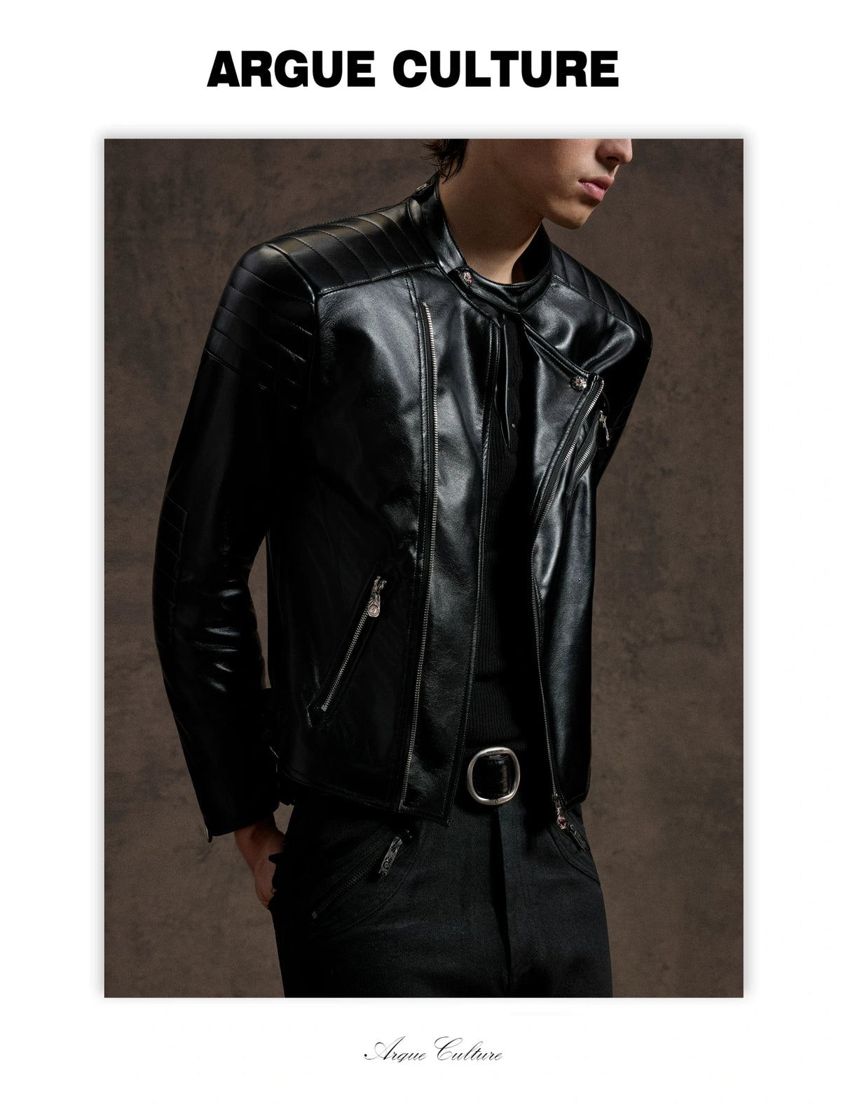 Quilted Faux Leather Biker Jacket with Diagonal Zip - detail image 4