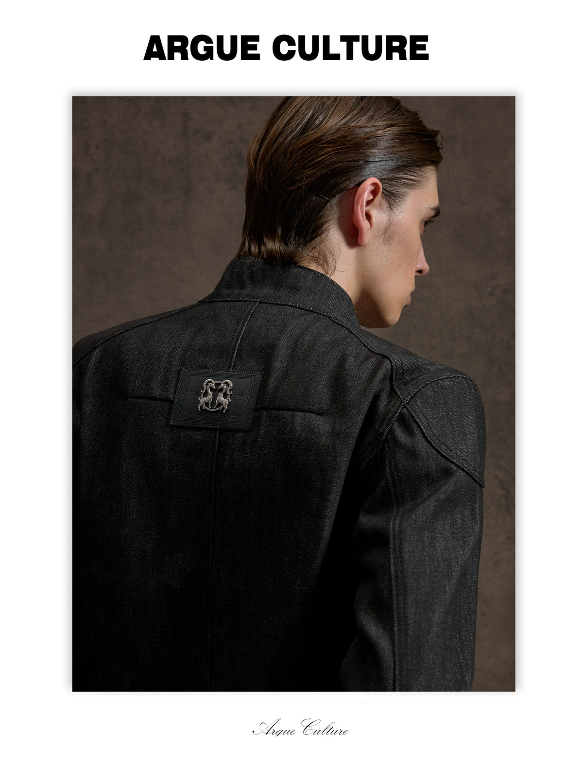 Raw Denim Biker Jacket with Stand Collar in Black - detail image 10
