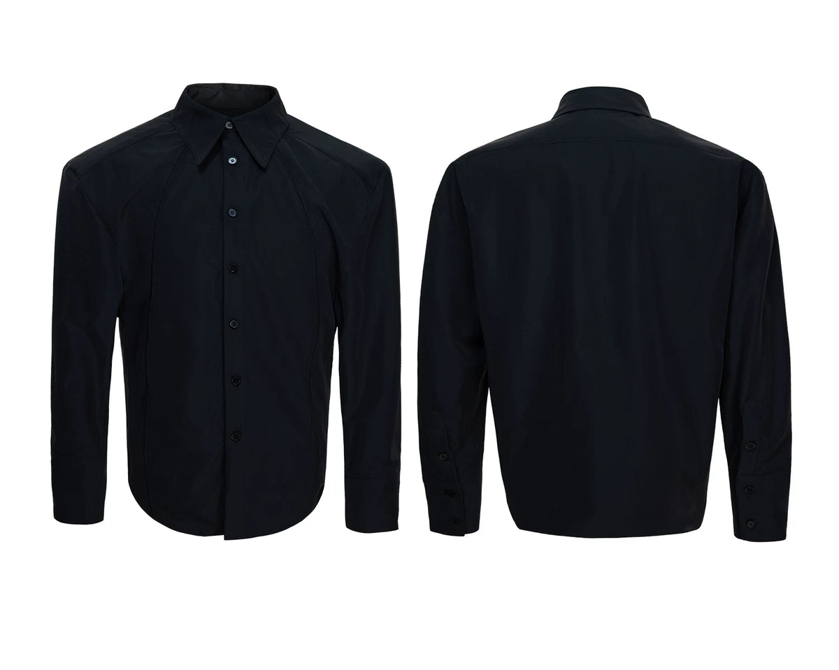 Relaxed Deconstructed Cotton-Spandex Shirt in Black - detail image 3
