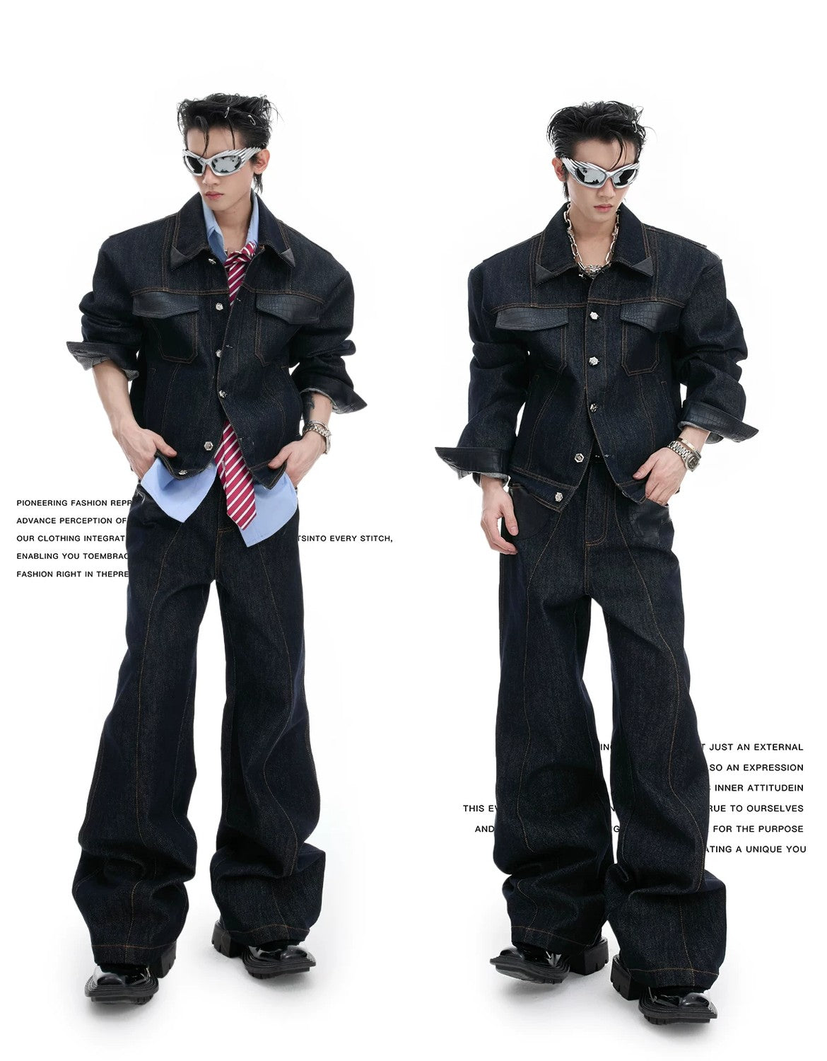 desc::retro-croc-patchwork-raw-denim-jacket-set-streetwear-detail-img-3