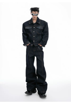 desc::retro-croc-patchwork-raw-denim-jacket-set-streetwear-detail-img-7