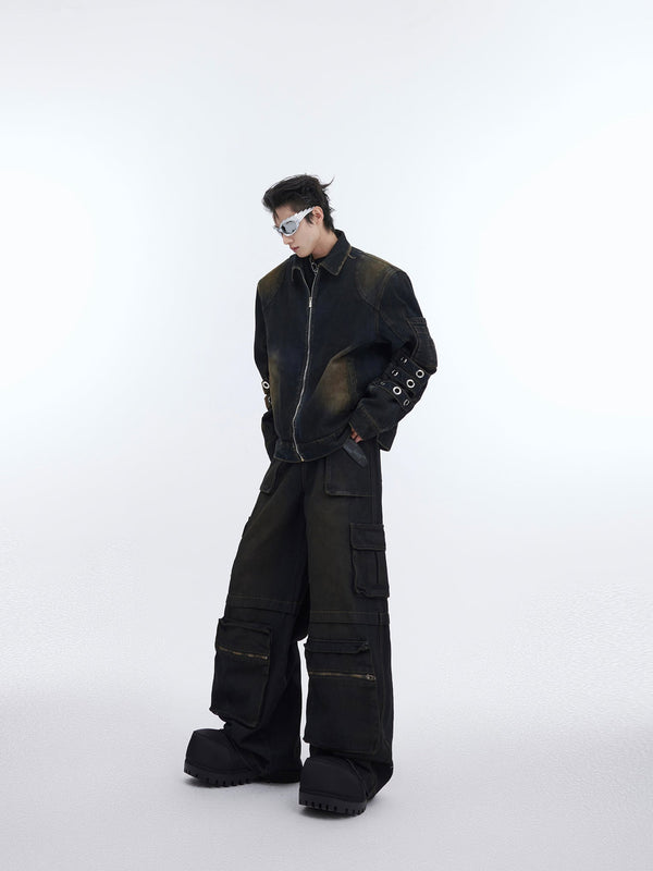 Retro Distressed Denim Suit with Wasteland Jacket and Cargo Pants - ArguE CulturE