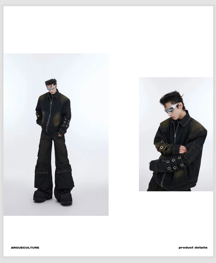 Retro Distressed Denim Suit with Wasteland Jacket and Cargo Pants - ArguE CulturE