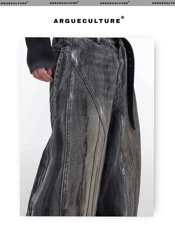 Retro Distressed Wide - Leg Jeans with Unique Hand - Painted Design - ArguE CulturE