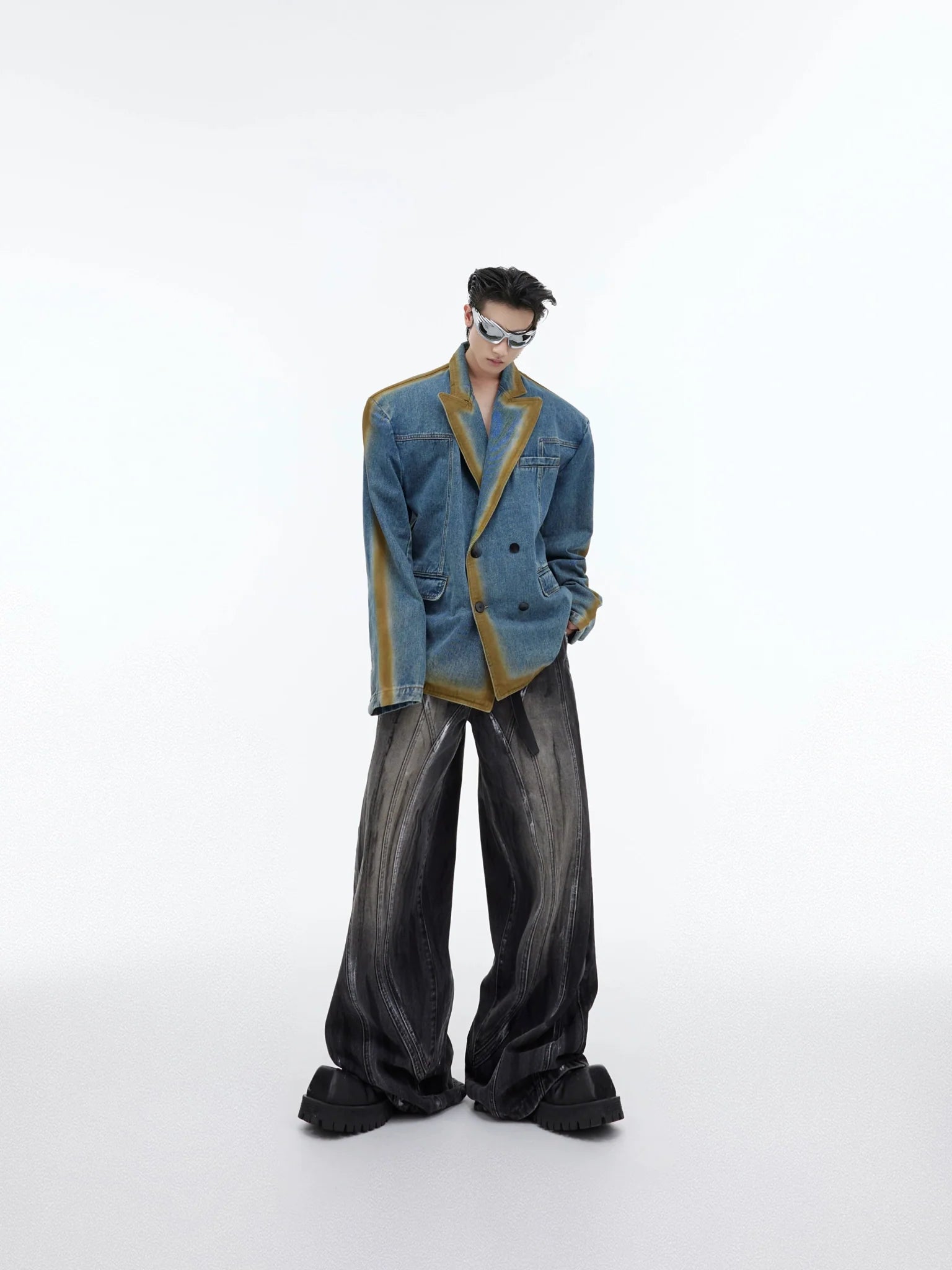 Retro Distressed Wide - Leg Jeans with Unique Hand - Painted Design - ArguE CulturE