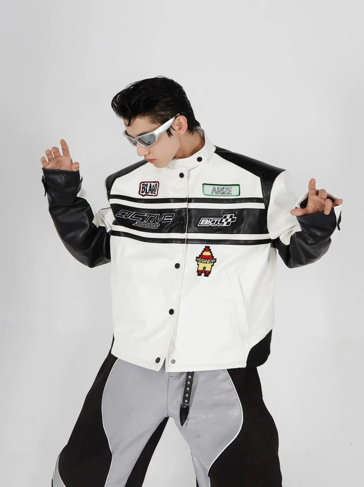 Retro Motorcycle Jacket with Shoulder Pads | Unisex PU Leather Bomber - ArguE CulturE