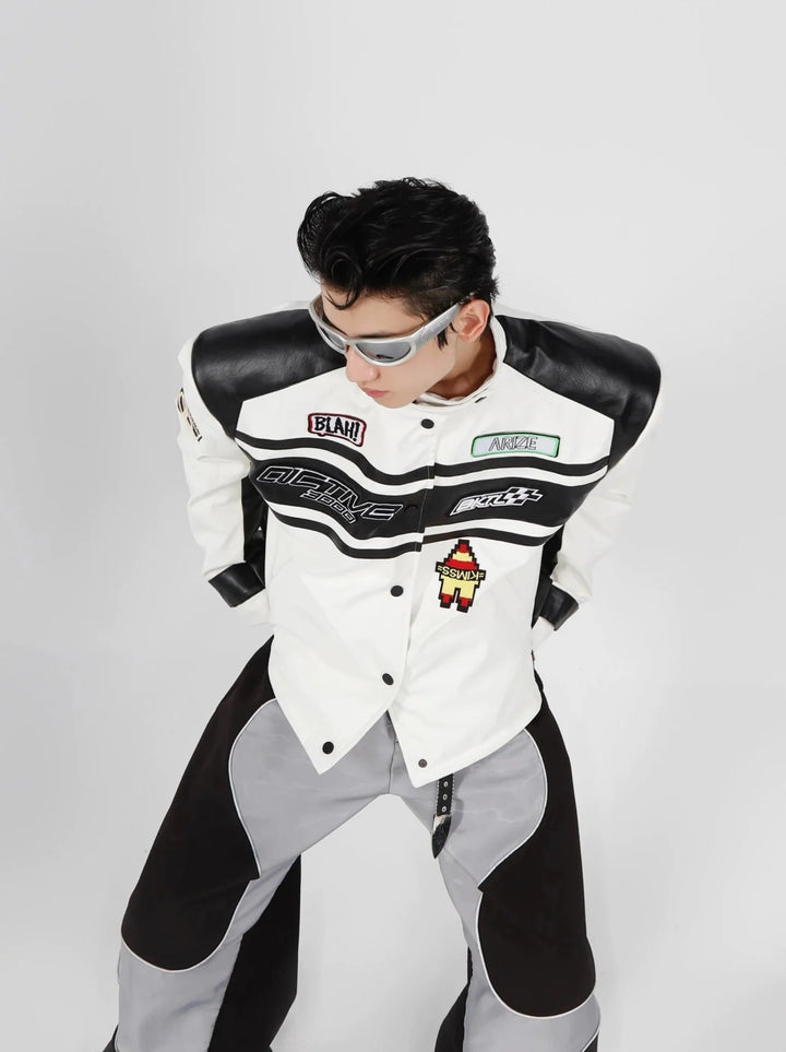 Retro Motorcycle Jacket with Shoulder Pads | Unisex PU Leather Bomber - ArguE CulturE