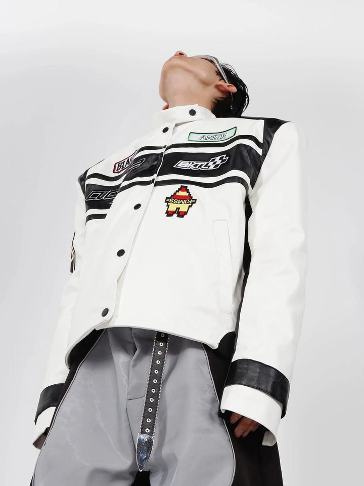 Retro Motorcycle Jacket with Shoulder Pads | Unisex PU Leather Bomber - ArguE CulturE