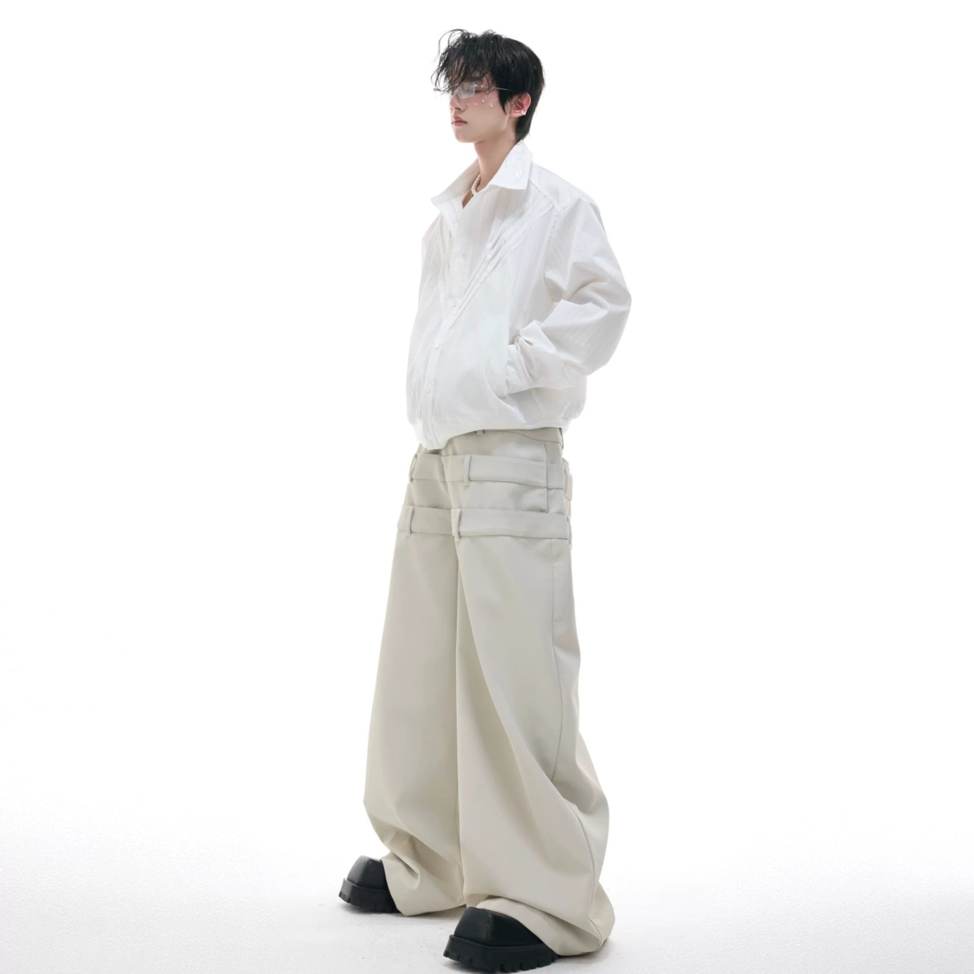 Urban fashion model wearing white cropped sun protection jacket