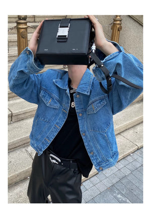 desc::retro-pleated-padded-shoulder-short-denim-jacket-detail-img-11