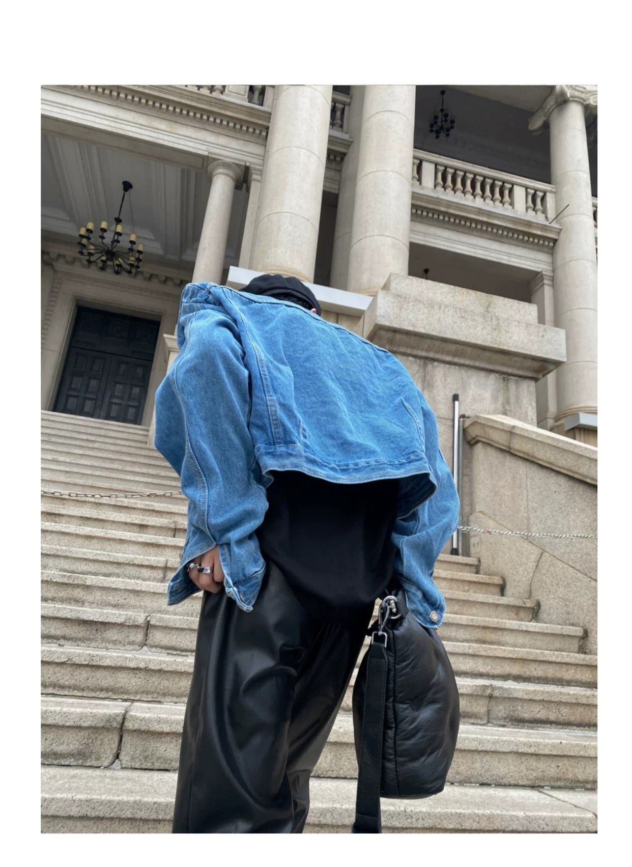 desc::retro-pleated-padded-shoulder-short-denim-jacket-detail-img-5