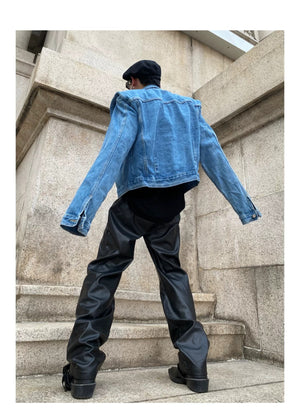 desc::retro-pleated-padded-shoulder-short-denim-jacket-detail-img-8